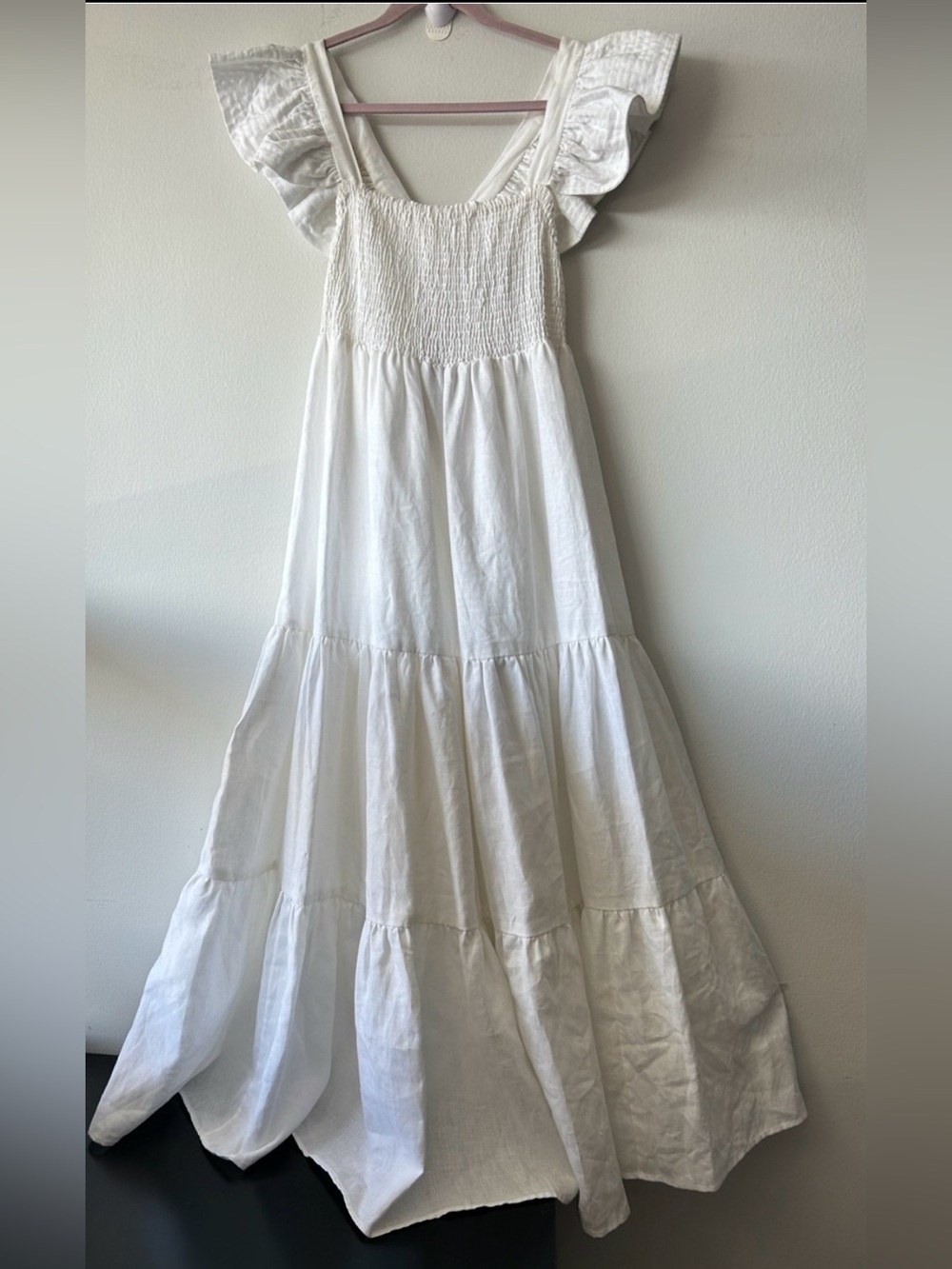 NWT Maria Cayetana Luxury Hand made in Mexico White Linen Maxi Dress - Picture 2 of 16
